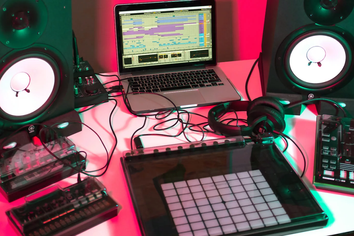 A music producer equipment setup