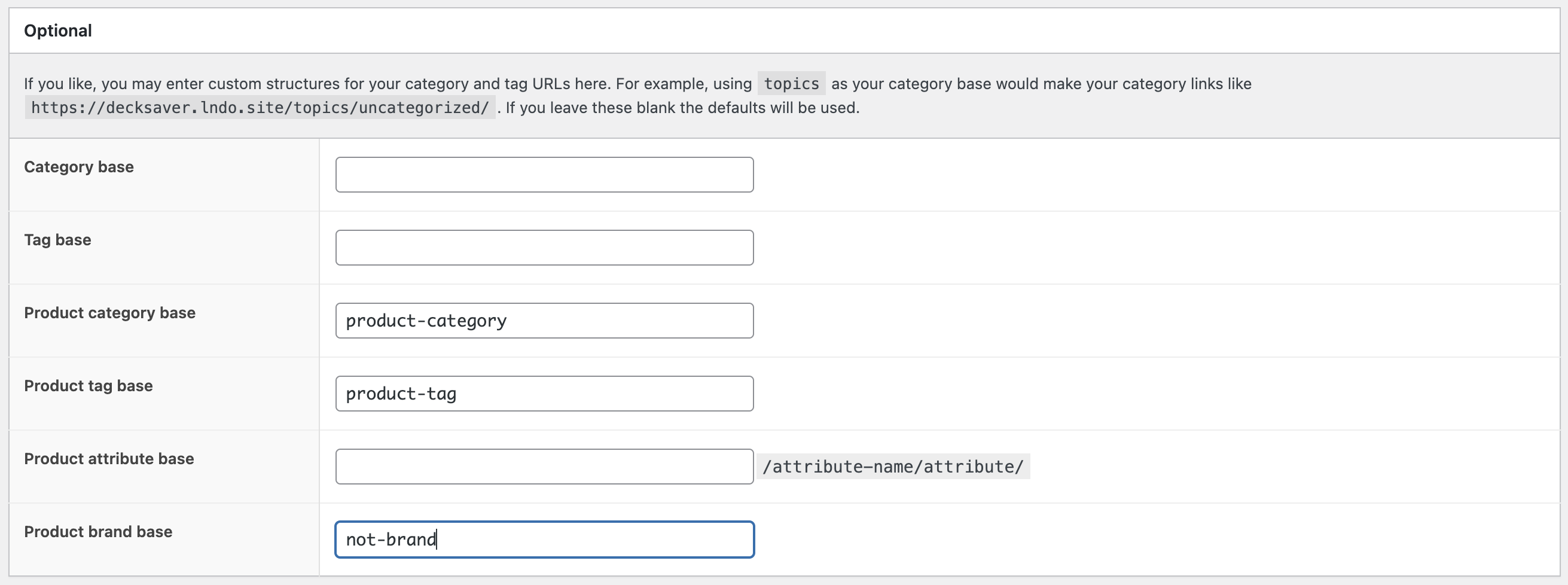 Permalink settings page.