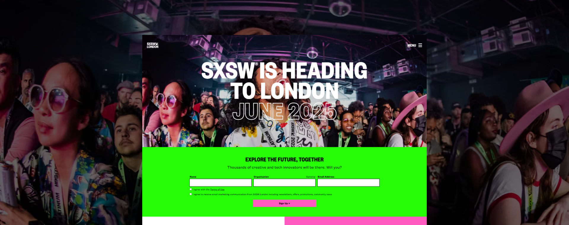 Screenshot of the SXSW London homepage